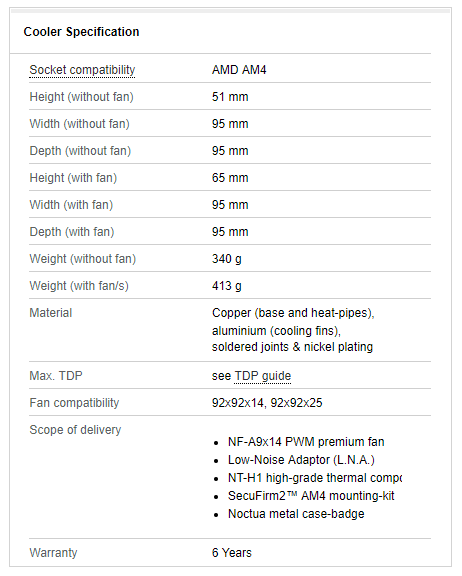 NH L9x65 SE AM4 cooler spec